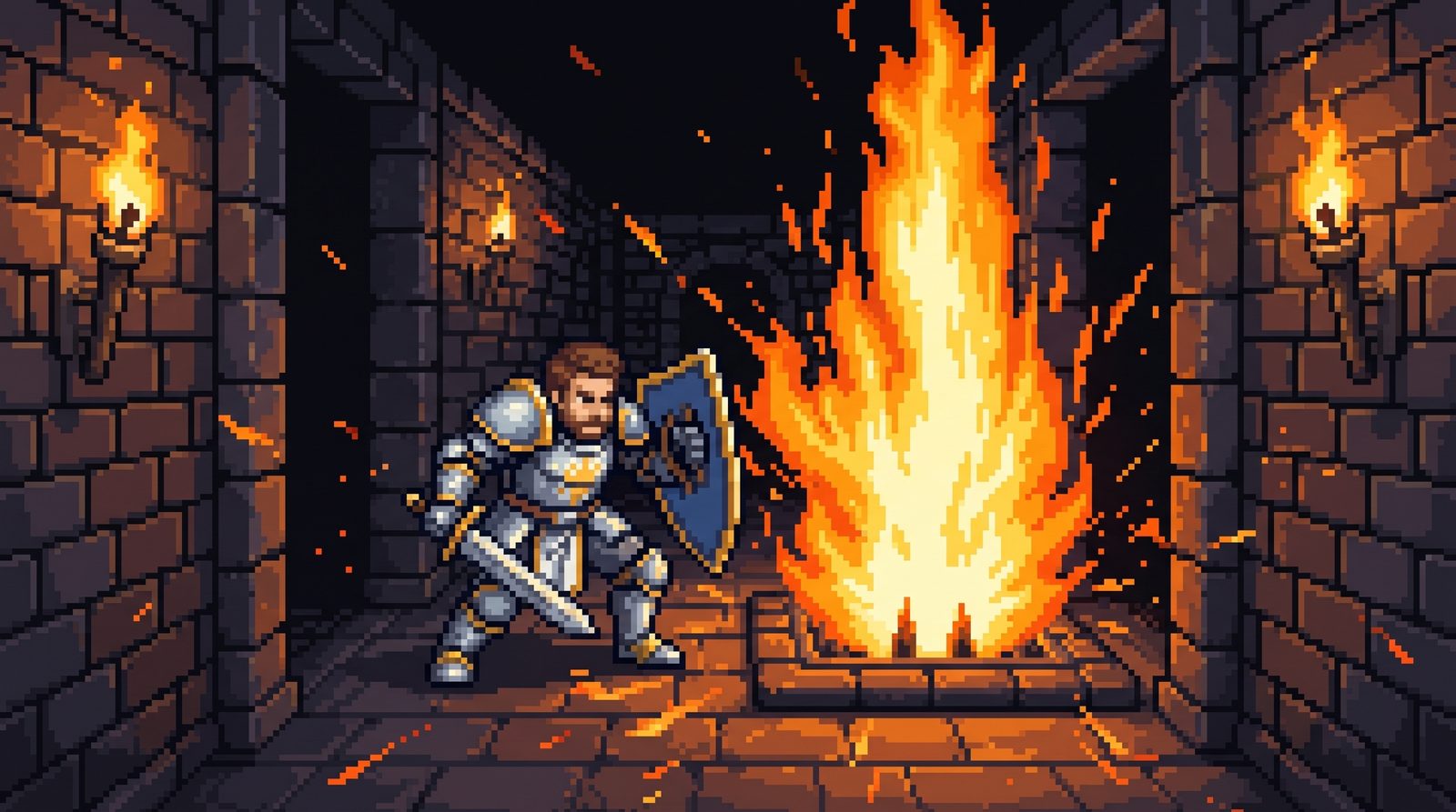 A fire trap blasting a corridor