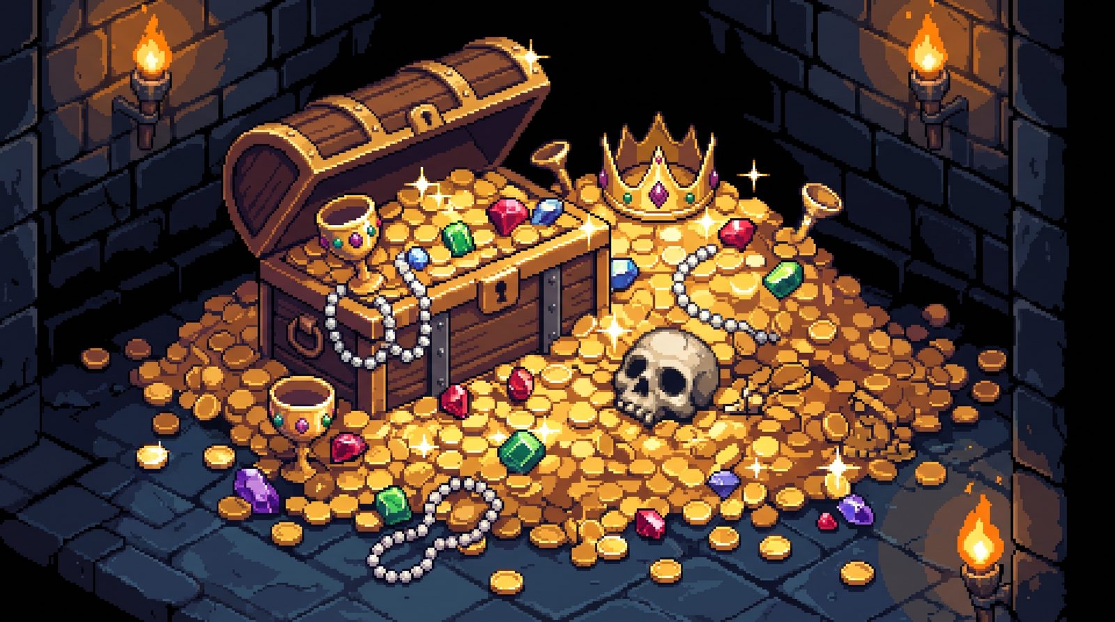 A treasure hoard in torchlight